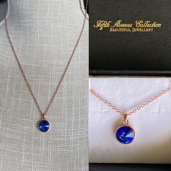 Butler FAC Cobalt Blue Crystal Rose Gold Tone Necklace - Picture 1 of 7
